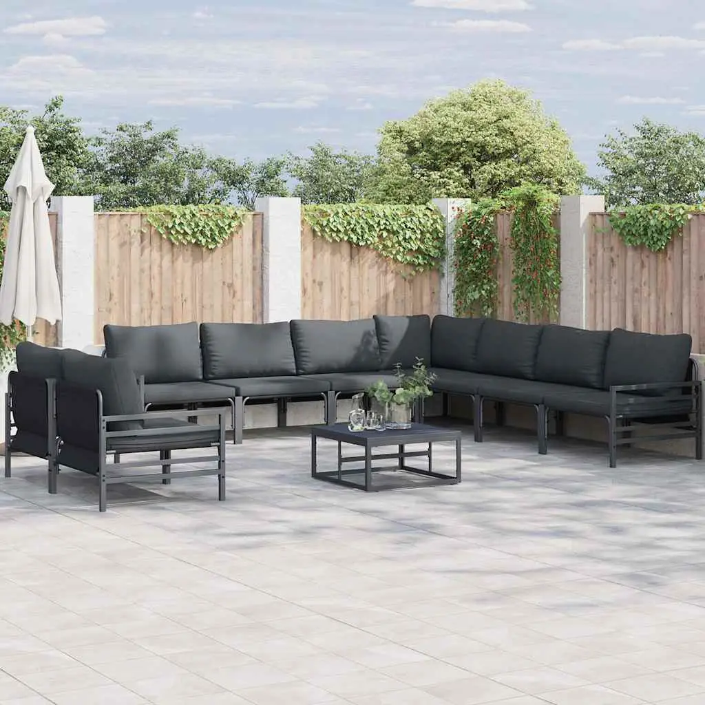 Ensemble de canapé de jardin avec coussin 9 pcs Noir Acier vidaXL 3379002