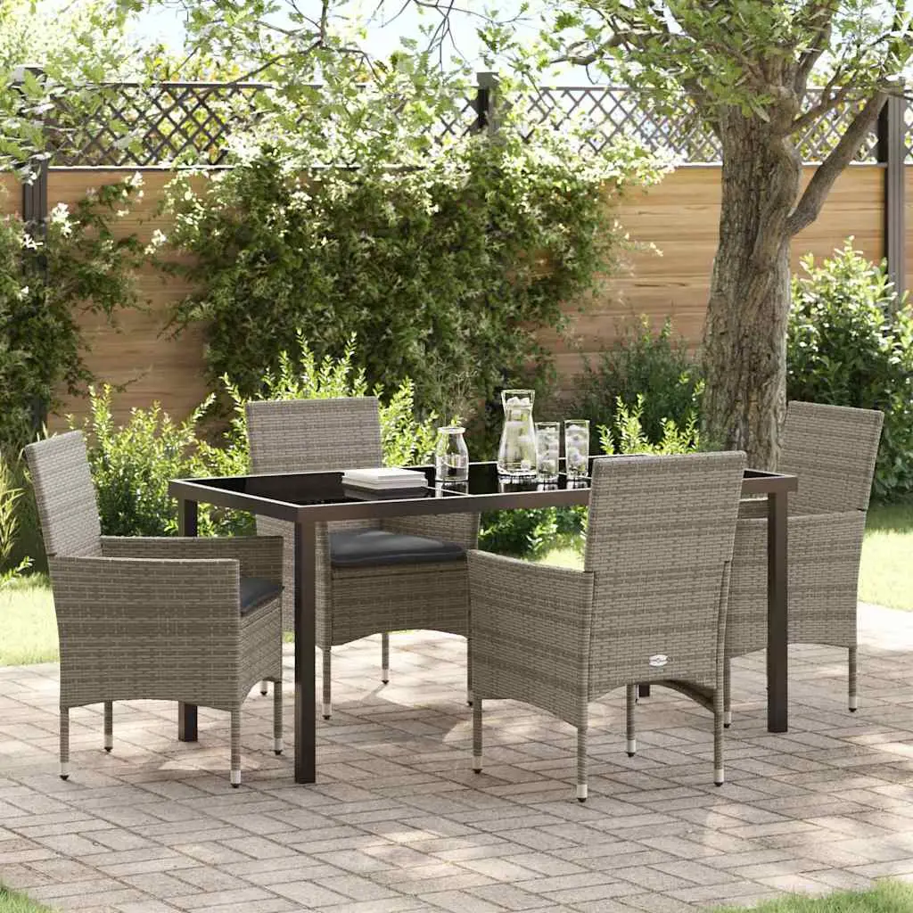 Ensemble de repas extérieur 5 pièces en poly rotin résistant pour jardin Gris – ComfortXL Outdoor Living