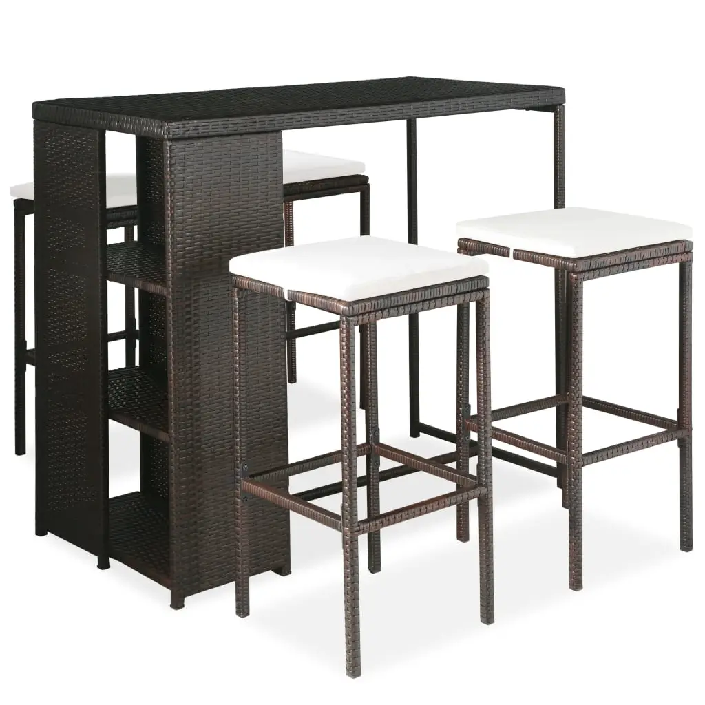 Ensemble de bar de jardin 5 pcs coussins Résine tressée Marron vidaXL 3064913