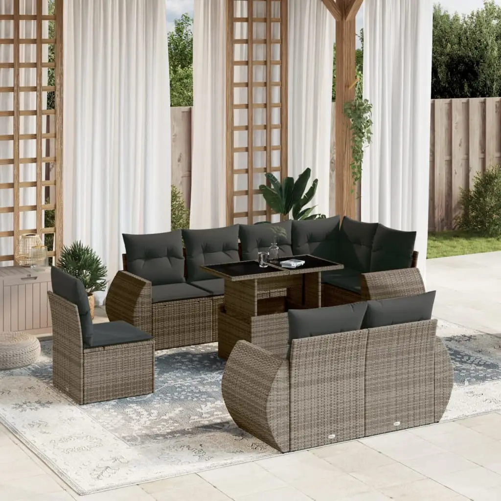 Ensemble de Jardin 9 Pièces en Résine Tressée Table Relevable et Coussins Gris – ComfortXL Outdoor Living