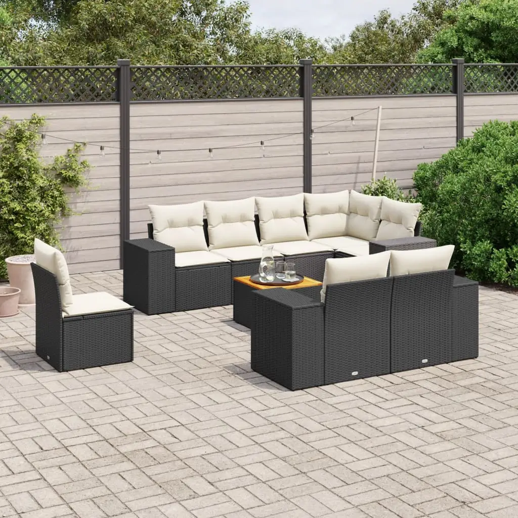 Ensemble de jardin modulable 8 personnes résine tressée avec table en bois pour terrasse Noir – ComfortXL Outdoor Living