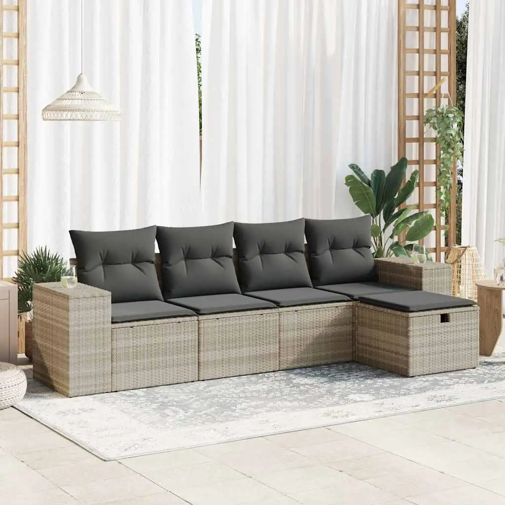 Ensemble canapés de jardin 5 places modulable en résine tressée avec rangement Gris clair – ComfortXL Outdoor Living