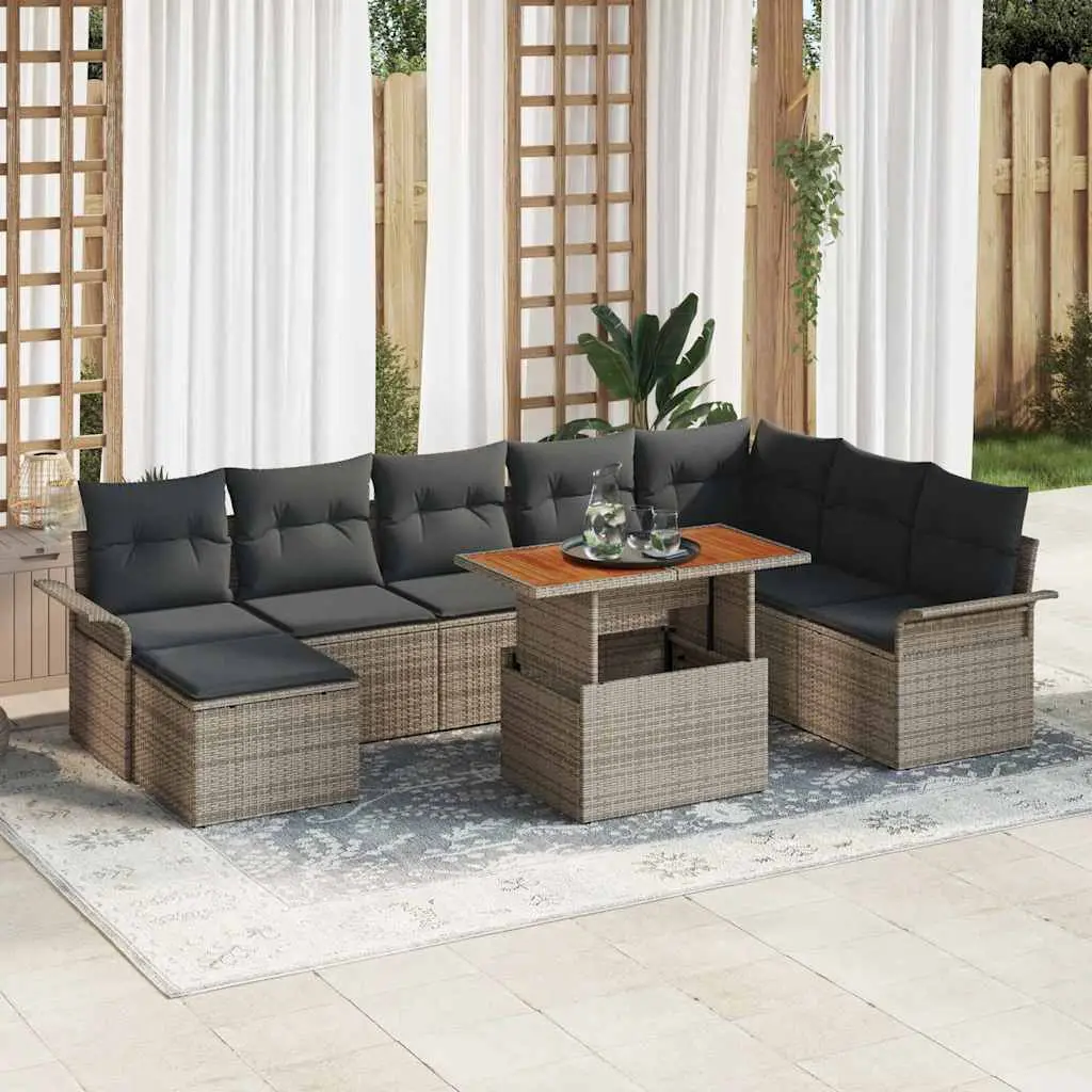 Ensemble de canapé de jardin avec coussin 9 pcs Gris vidaXL 3349369