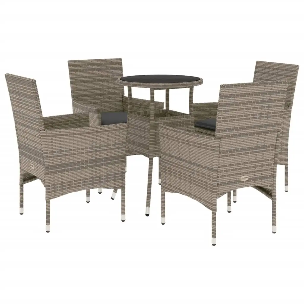 Ensemble de 5 pcs table de jardin et chaises avec coussins – mobilier de jardin gris rotin verre-JU2880