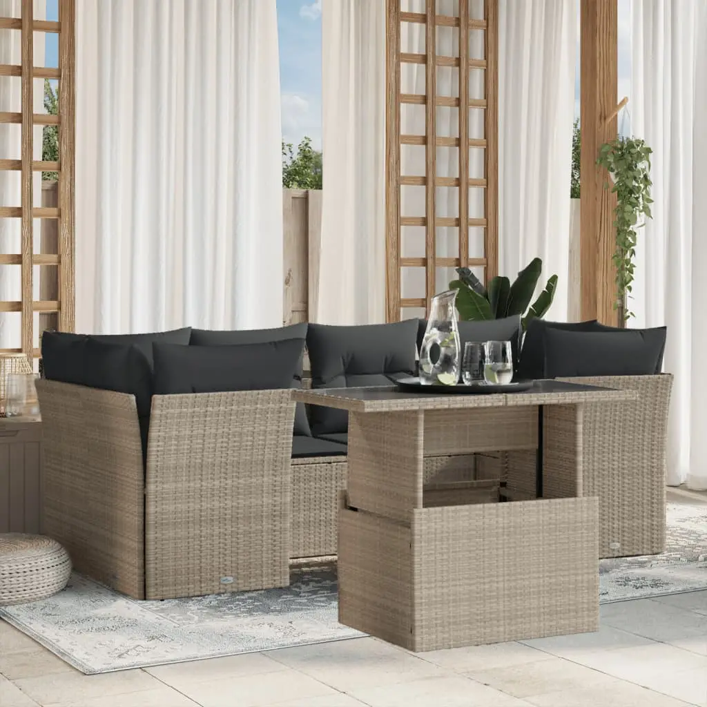 Ensemble de jardin 7 places avec table modulable en hauteur et canapé d’angle Gris Clair – ComfortXL Outdoor Living