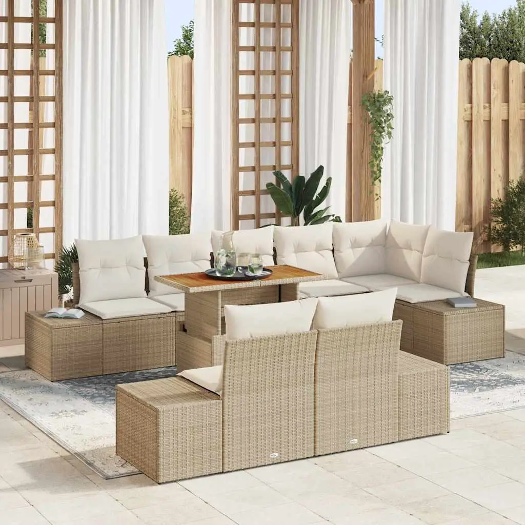 Ensemble de jardin 9 pièces modulable en résine tressée et rangements pour 8 Beige – ComfortXL Outdoor Living