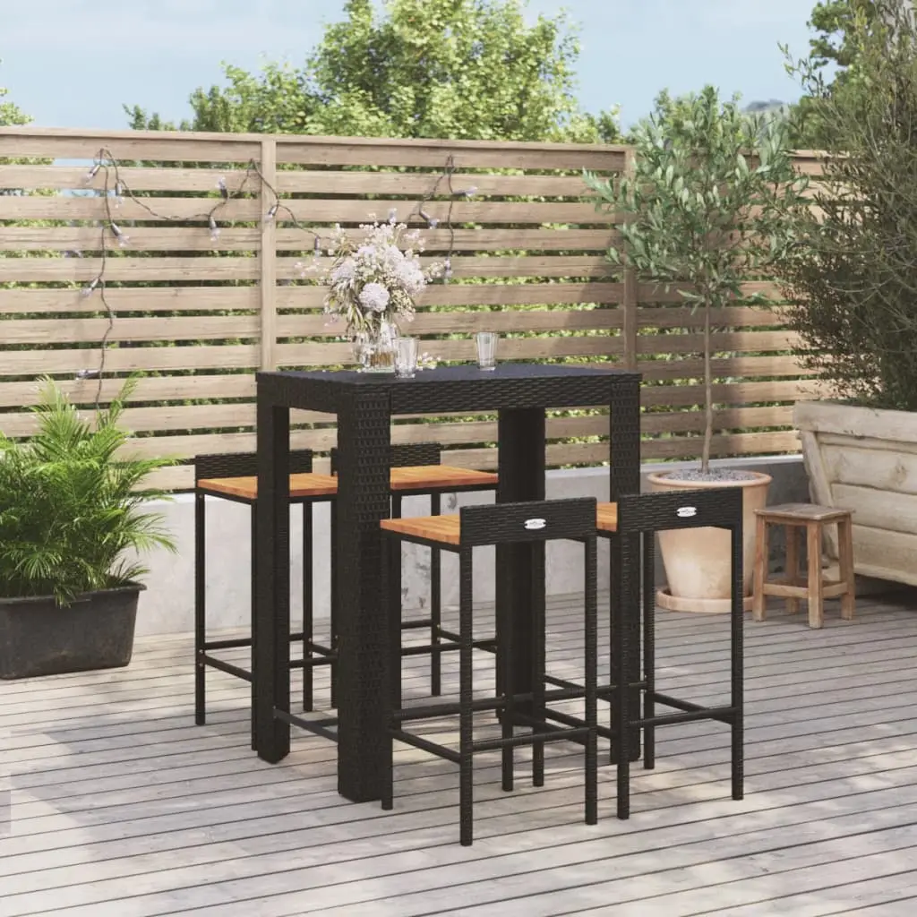 Ensemble de Bar 4 Personnes 5 pcs Résine Tressée Table et Tabourets Hauts pour Jardin Noir – ComfortXL Outdoor Living