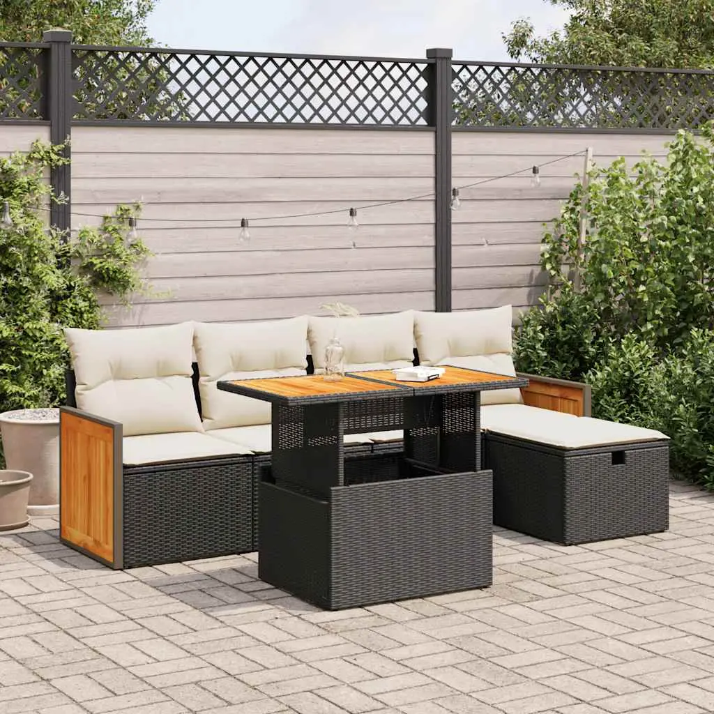 Ensemble de jardin 6 places en polyrotin noir table haute réglable et rangement intégré – ComfortXL Outdoor Living