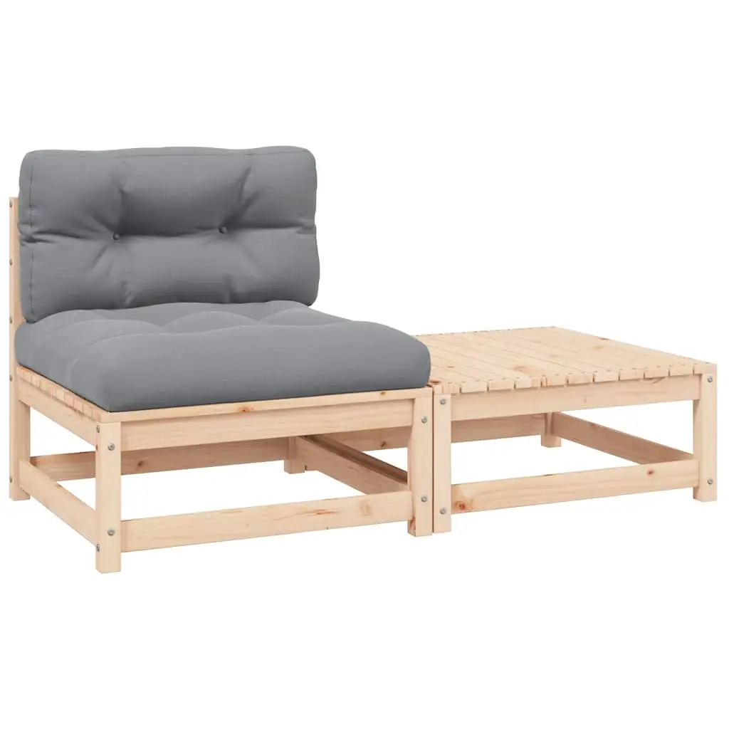 Ensemble Canapé de Jardin Bois Pin Brut 2 Éléments Modulables avec Coussins Gris pour Patio – ComfortXL Outdoor Living