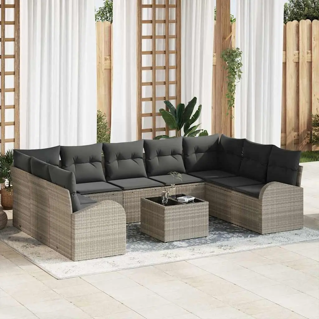 Ensemble de Canapés avec coussin 10 pcs Gris clair Poly Rattan vidaXL 3346212