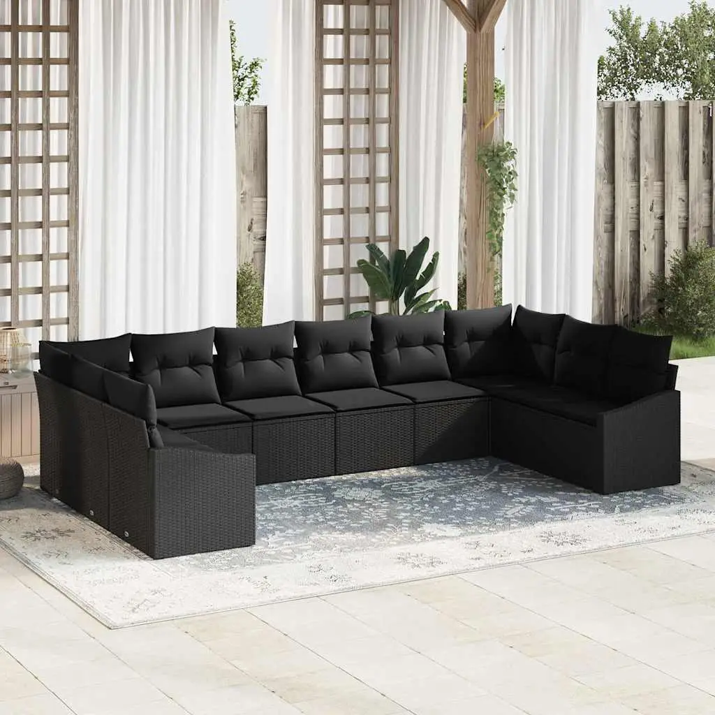 Ensemble de Canapés avec coussin 10 pcs Noir polyrotin vidaXL 3346903