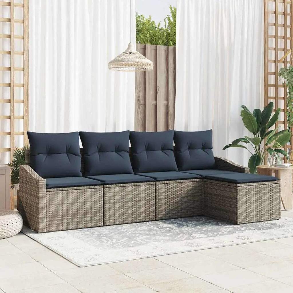 Ensemble de Canapés avec coussin 5 pcs Gris et marine polyrotin vidaXL 3355354