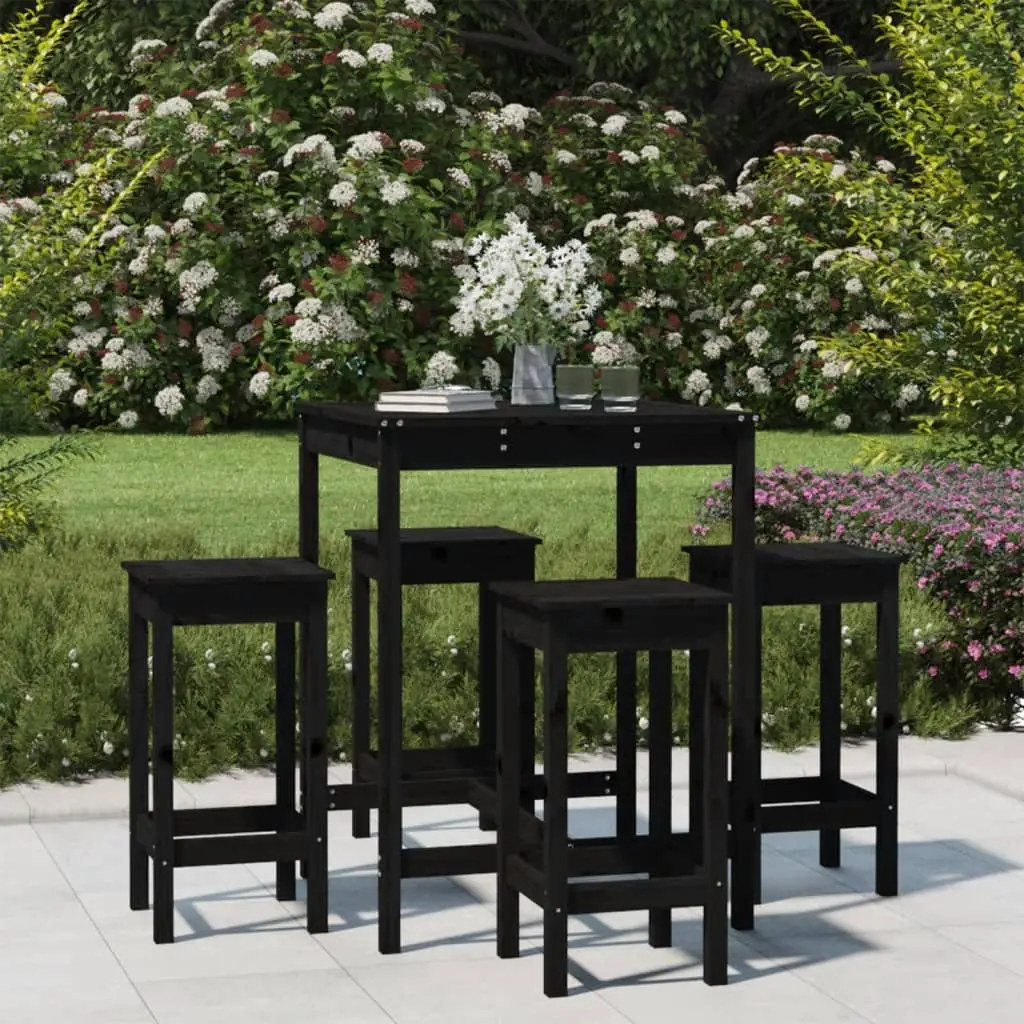 Ensemble de bar de jardin 5 pcs noir bois de pin massif vidaXL 3154734