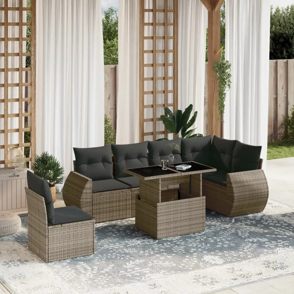 Ensemble de Jardin 7 Pièces Résine Tressée Table Relevable Coussins Gris Foncé – ComfortXL Outdoor Living