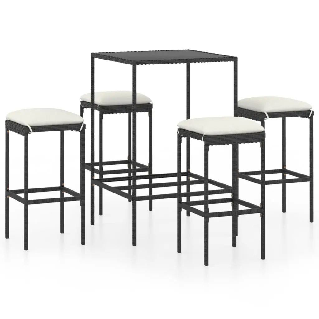Ensemble de 5 pcs bar de jardin – Mobilier d’extérieur – Mobilier de jardin et coussins Résine tressée Noir-JU2030