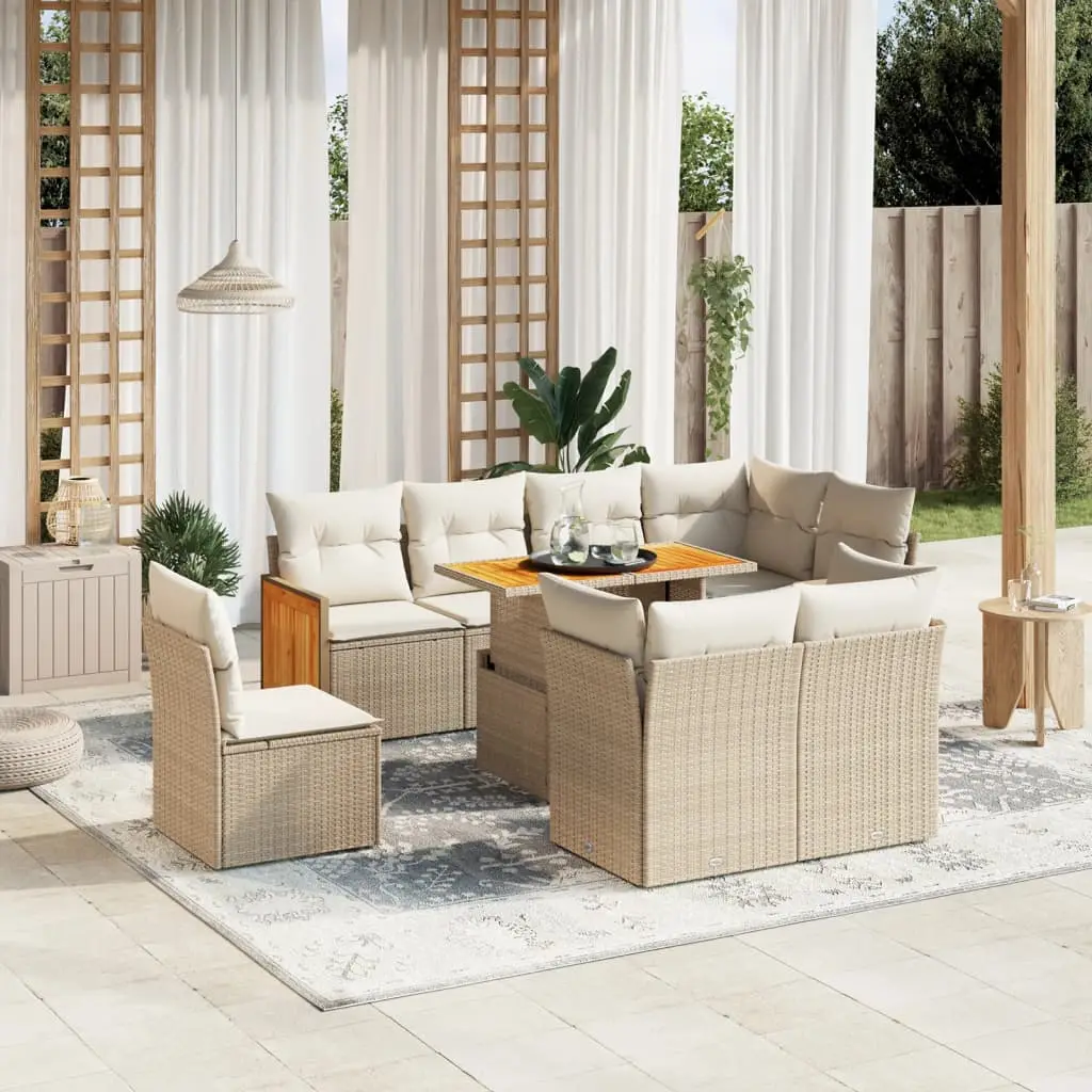 Ensemble canapé de jardin 9 pièces en résine tressée avec table ajustable pour terrasse Beige – ComfortXL Outdoor Living