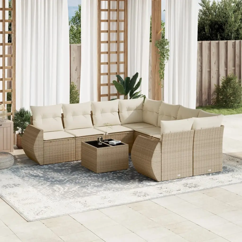 Ensemble canapé modulable 8 places résine tressée avec rangement et table basse Beige et Crème – ComfortXL Outdoor Living