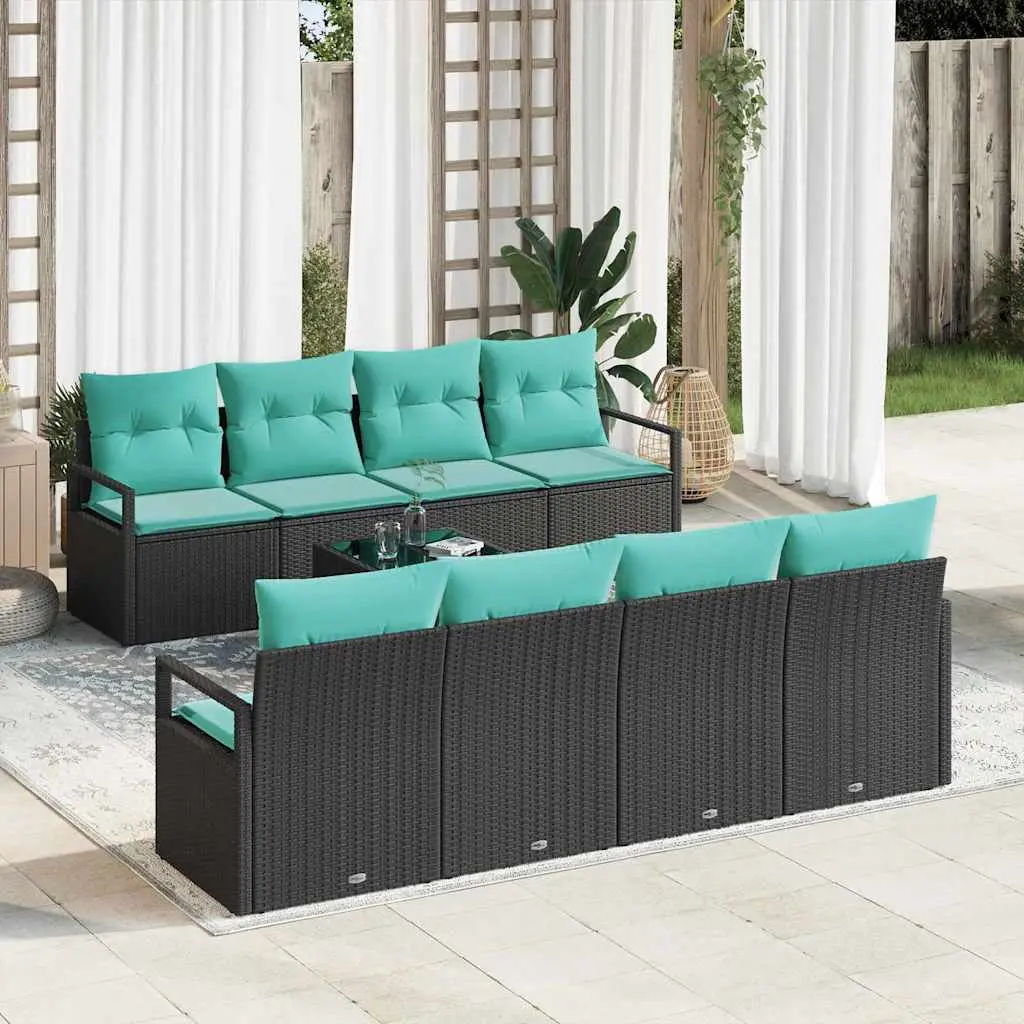 Ensemble de Canapés 7 pcs Noir et bleu clair polyrotin vidaXL 3346316
