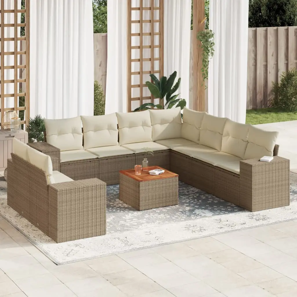 Ensemble de jardin 9 places résine tressée avec coffres de rangement et table basse Beige – ComfortXL Outdoor Living