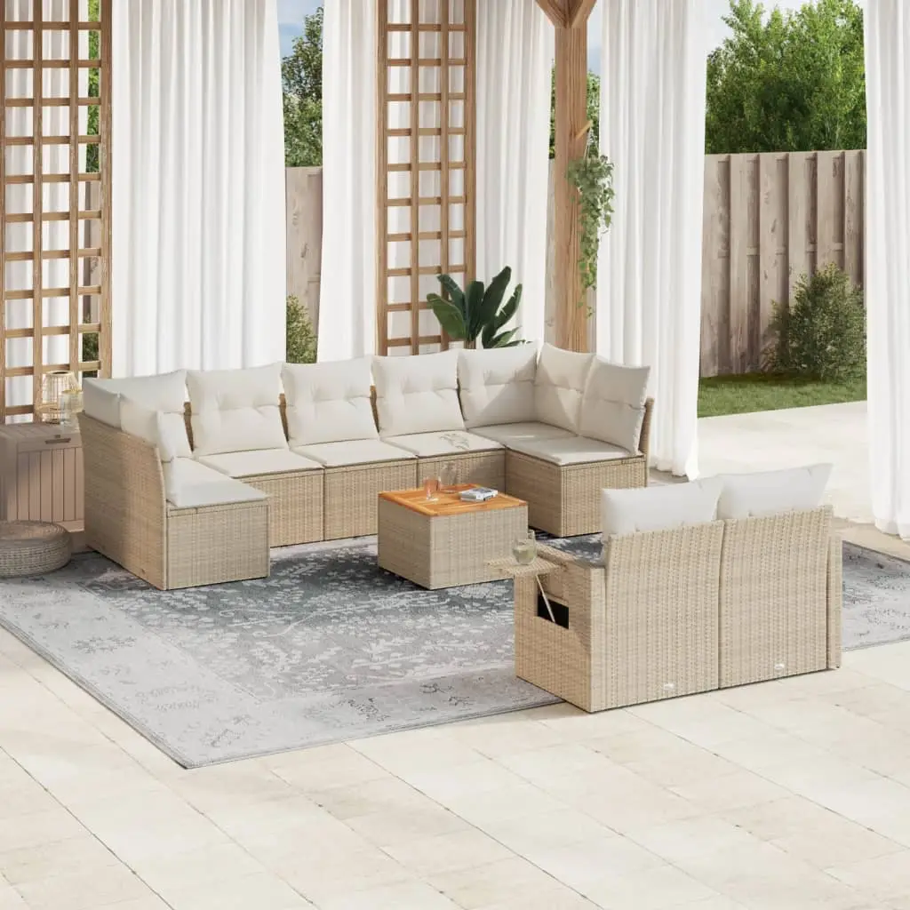 Ensemble Canapé de Jardin 9 Places Résine Tressée Beige 10 Pièces avec Tablettes d’Appoint – ComfortXL Outdoor Living