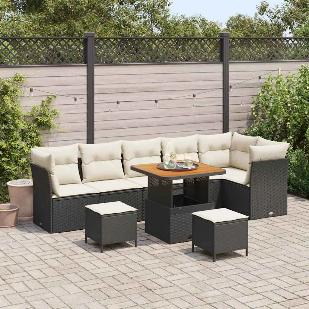 Ensemble de canapé de jardin avec coussin 9 pcs Noir et crème vidaXL 3363450