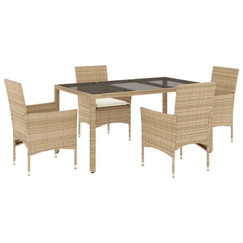 Ensemble de 5 pcs table de jardin et chaises avec coussins – mobilier de jardin beige rotin verre