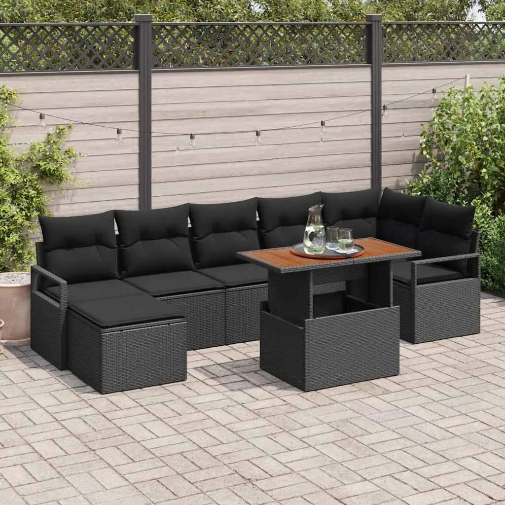 Ensemble de Jardin 8 Pièces en Résine Tressée avec Table en Bois d’Acacia et Rangement Noir – ComfortXL Outdoor Living