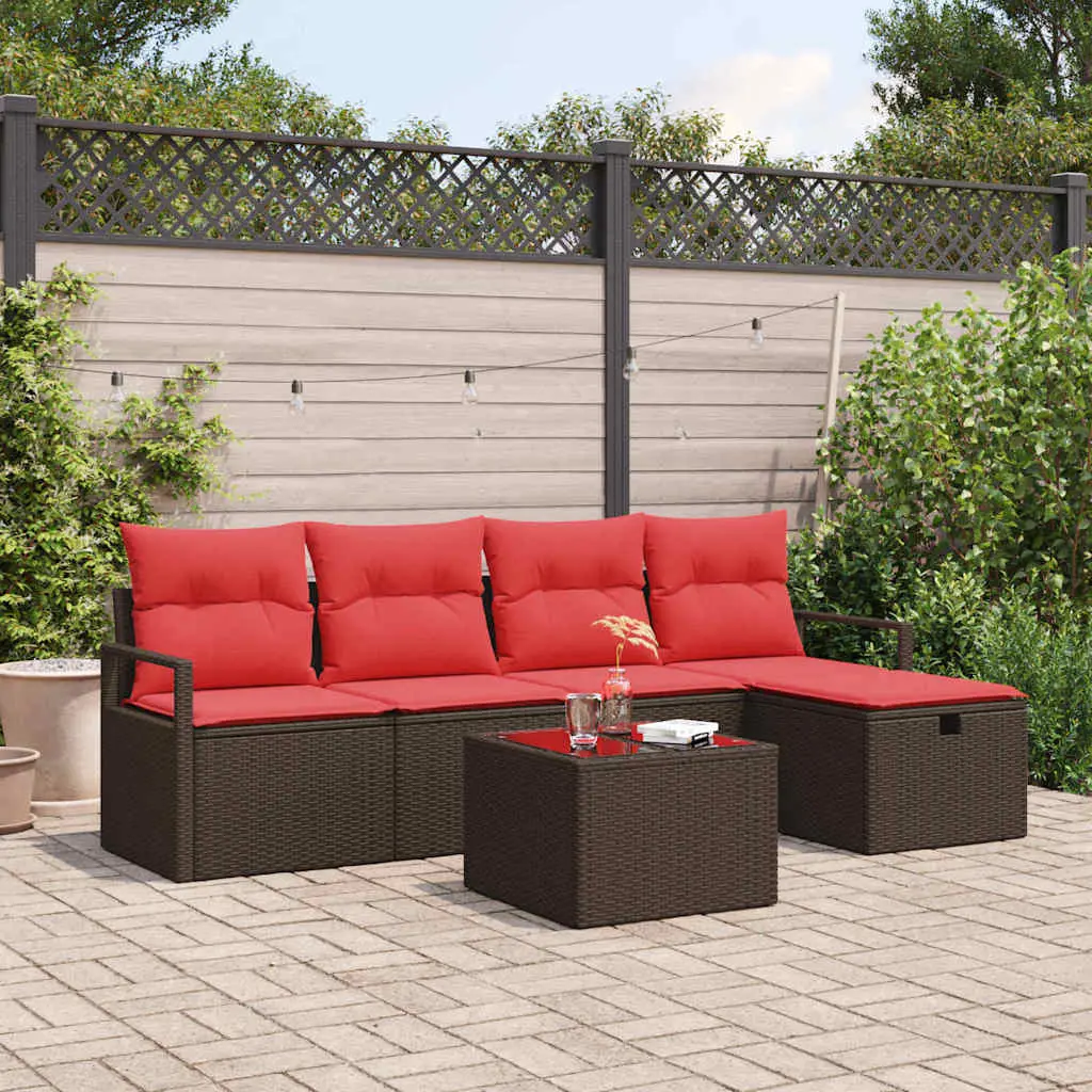 Ensemble de Canapés 6 pcs Marron et rouge polyrotin vidaXL 3359173 Marron/ Rouge