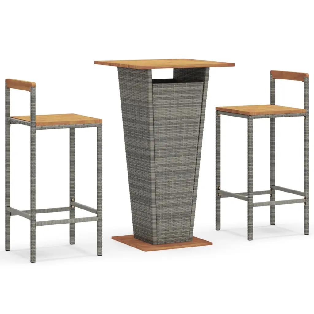Ensemble de 3 pcs bar de jardin – Mobilier d’extérieur gris poly rotin/bois massif acacia-JU2180