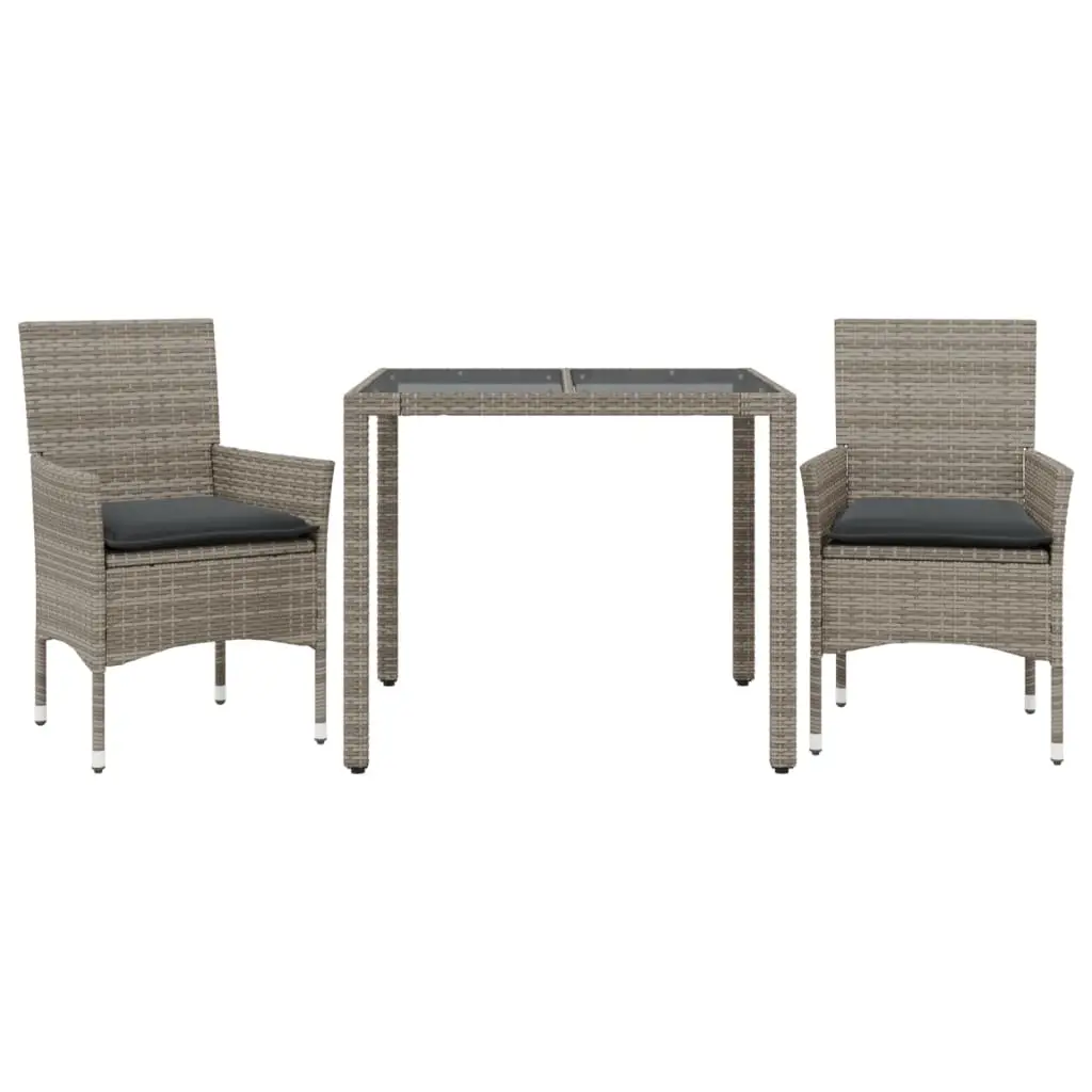 Ensemble de 3 pcs table de jardin et chaises avec coussins – mobilier de jardin gris rotin verre-JU2701