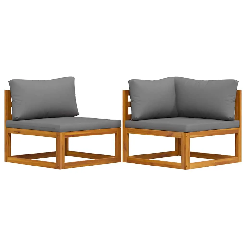 Ensemble de canapés 2 pcs | Canapé D’extérieur | Sofa De Jardin avec coussins gris foncé Acacia solide Maison Chic