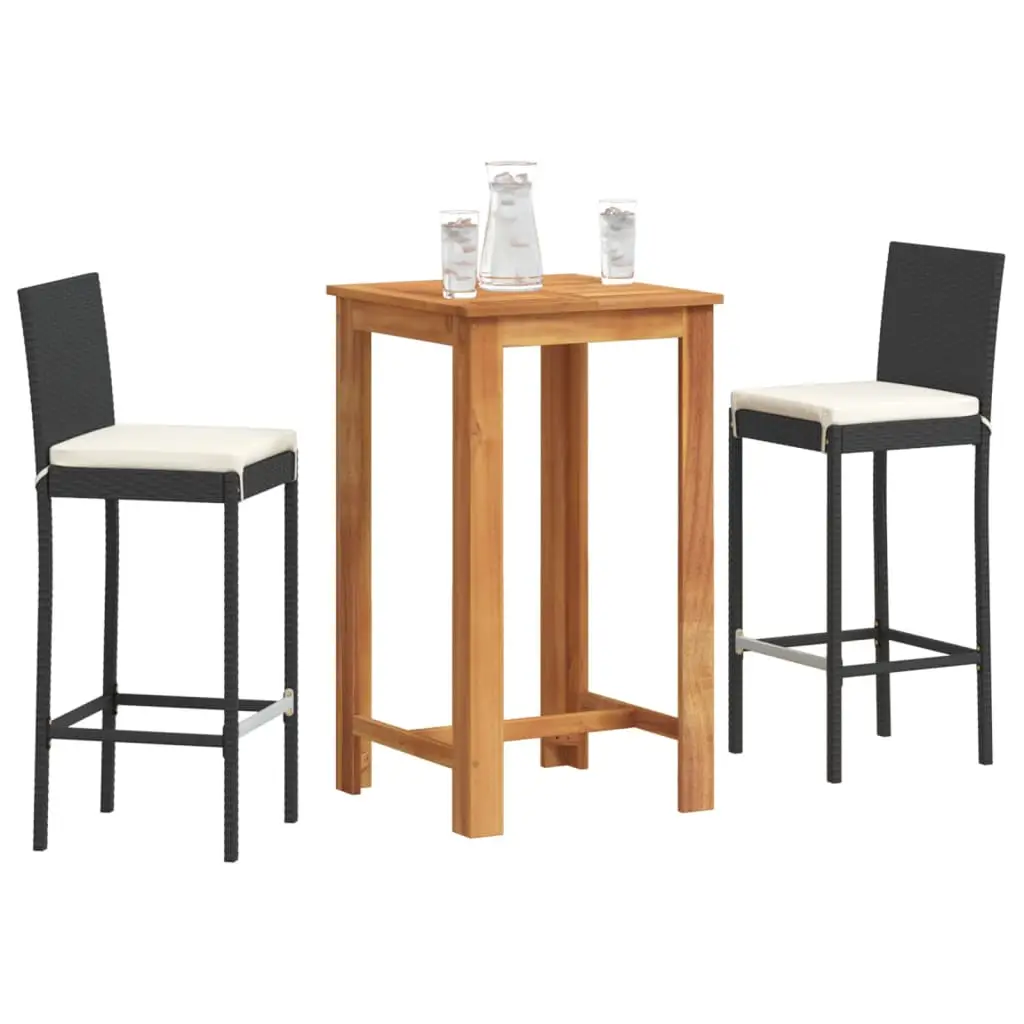 Ensemble de bar de jardin 3 pcs noir bois massif acacia rotin vidaXL 3295262