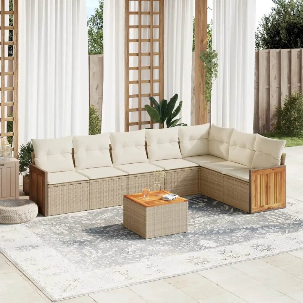 Ensemble de jardin 8 pcs beige en résine tressée avec rangement et table d’appoint – ComfortXL Outdoor Living