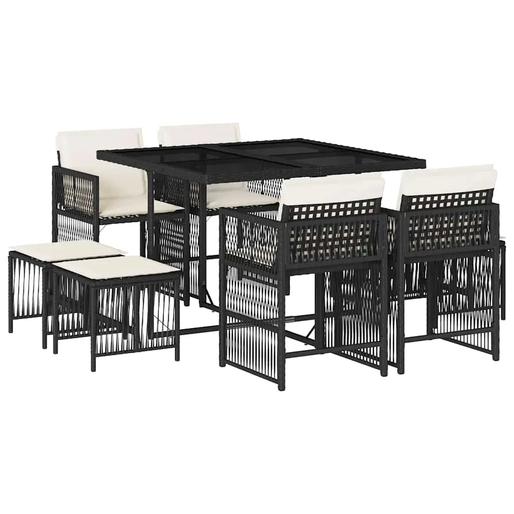 Ensemble de 9 pcs table de jardin avec chaises – mobilier de jardin coussins noir résine tressée-JU2476