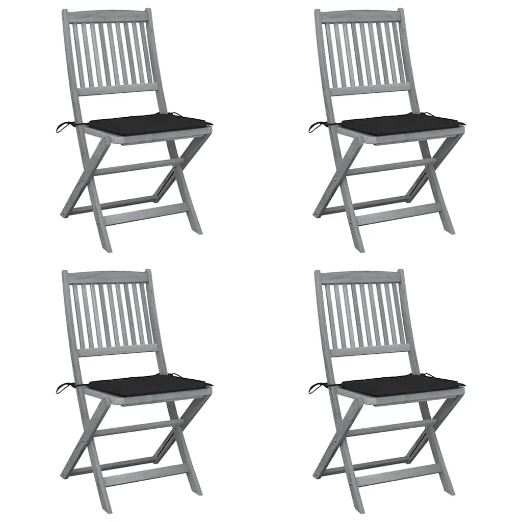 Ensemble de 4 Chaises de Jardin Pliantes en Bois d’Acacia avec Assises Confortables Finition Grise et Noire – ComfortXL Outdoor Living