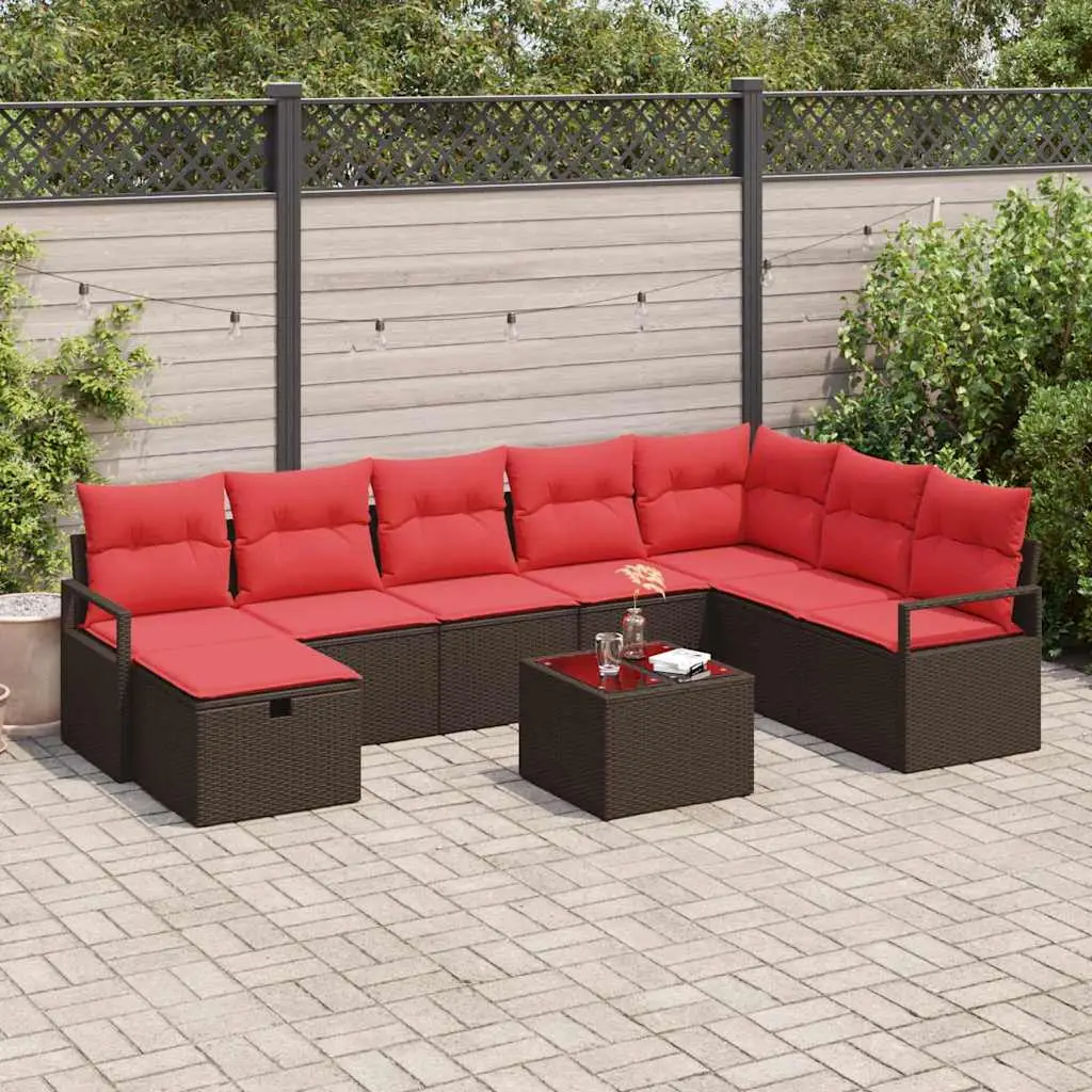 Ensemble de Canapés avec coussin 9 pcs Marron polyrotin vidaXL 3359243