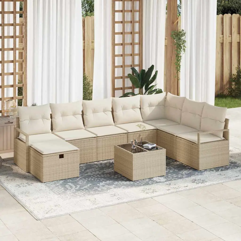 Ensemble de Canapés avec coussin 9 pcs Beige et crème polyrotin vidaXL 3359240