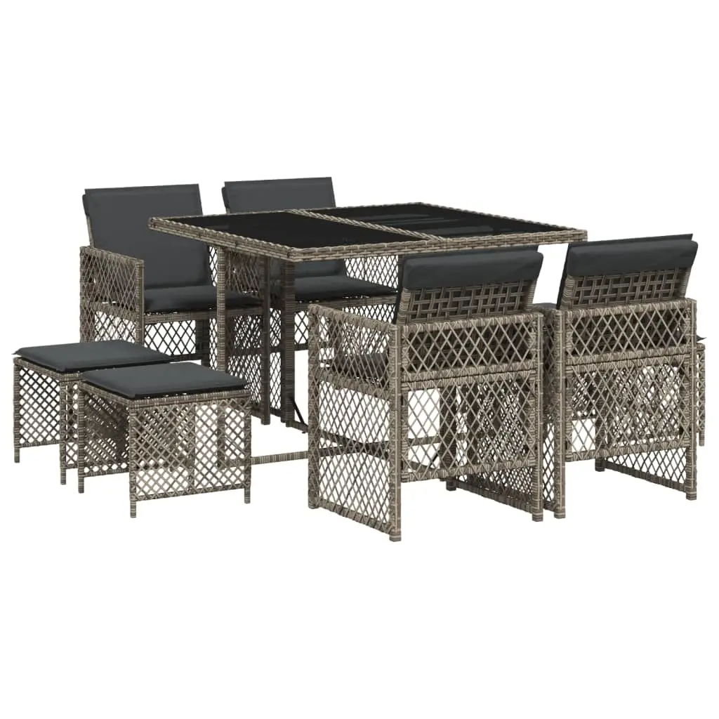 Ensemble de 9 pcs table de jardin avec chaises – mobilier de jardin coussins gris résine tressée