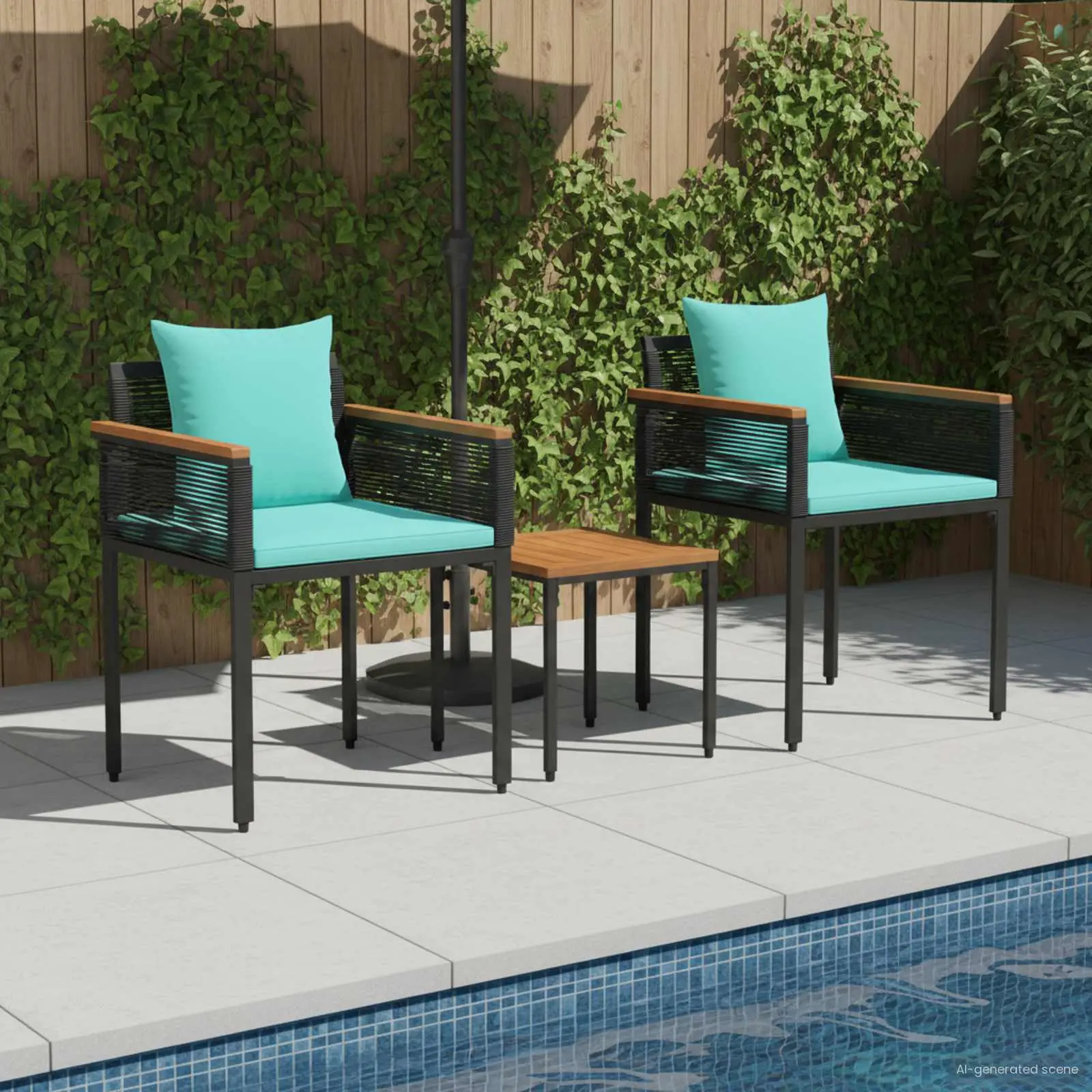 Ensemble de meubles d’extérieur Noir et turquoise polyrotin vidaXL 42025236