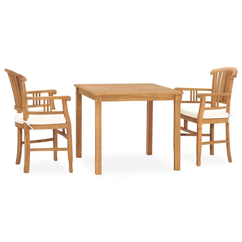 Ensemble de 3 pcs table de jardin avec chaises – mobilier de jardin avec coussins bois teck solide-JU2738