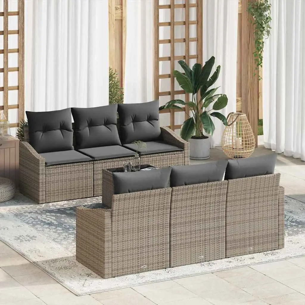 Ensemble de Canapés avec coussin 7 pcs Gris polyrotin vidaXL 3346609
