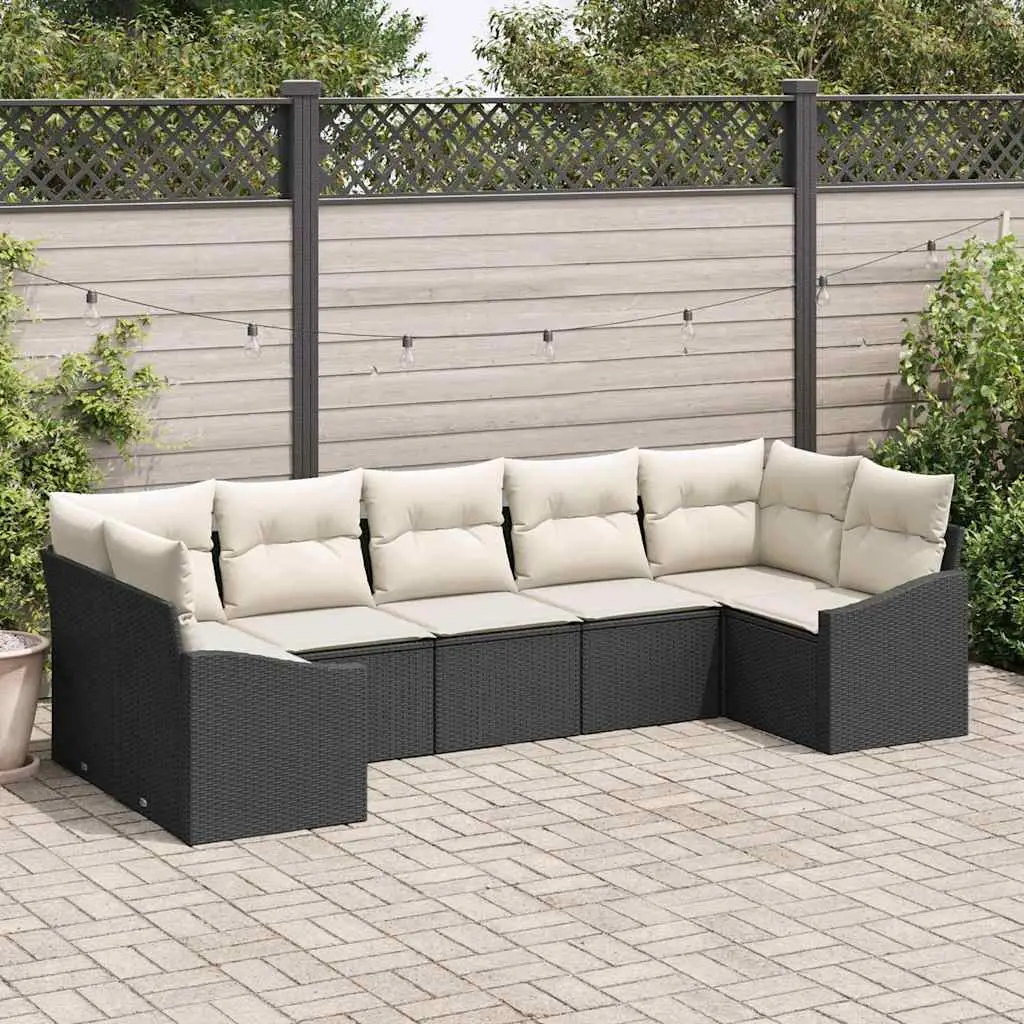 Ensemble de Canapés avec coussin 7 pcs Noir polyrotin vidaXL 3346867