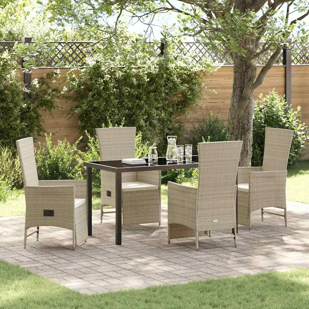 Ensemble de Repas 4 Personnes Polyrotin Tressé Beige Chaises à Dossier Ajustable – ComfortXL Outdoor Living