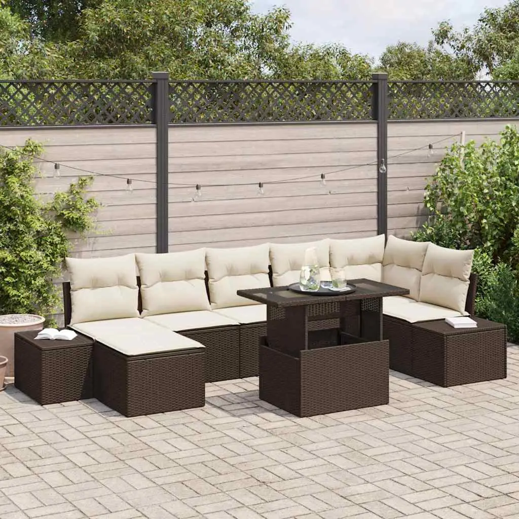 Ensemble de jardin 8 pièces Poly rotin avec coffres de rangement Marron – ComfortXL Outdoor Living