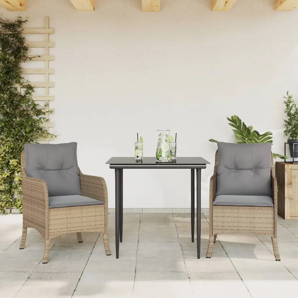 Ensemble de repas 3 pcs résine tressée 2 chaises et table verre beige – ComfortXL Outdoor Living