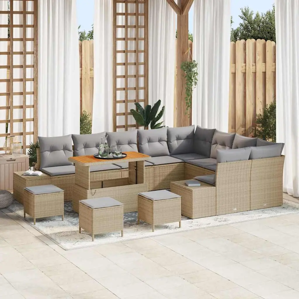 Ensemble Canapé de Jardin 9 Personnes 13 Pièces en Polyrotin Beige avec Rangement Intégré – ComfortXL Outdoor Living