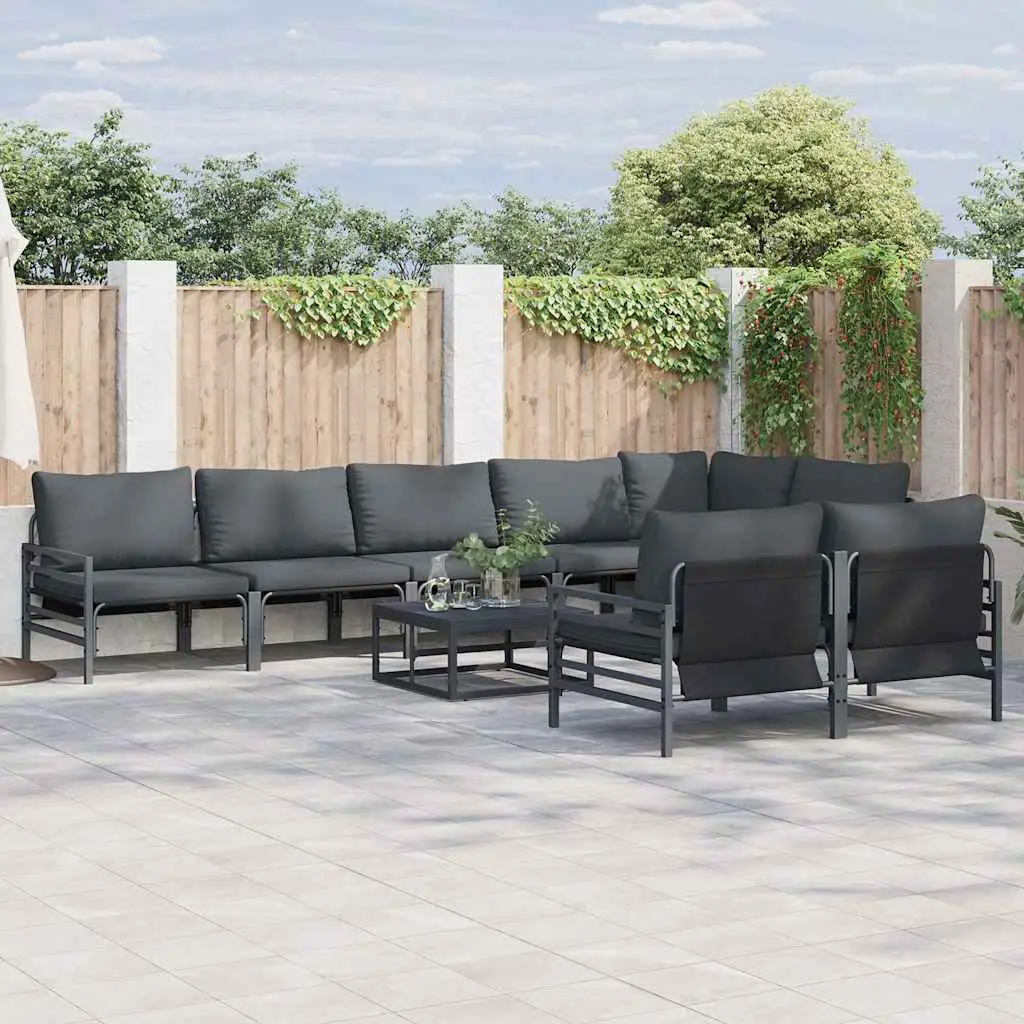 Ensemble de canapé de jardin avec coussin 9 pcs Noir Acier vidaXL 3379009