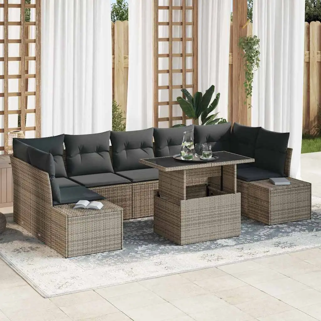 Ensemble de Canapés avec coussin 8 pcs Gris polyrotin vidaXL 3349135