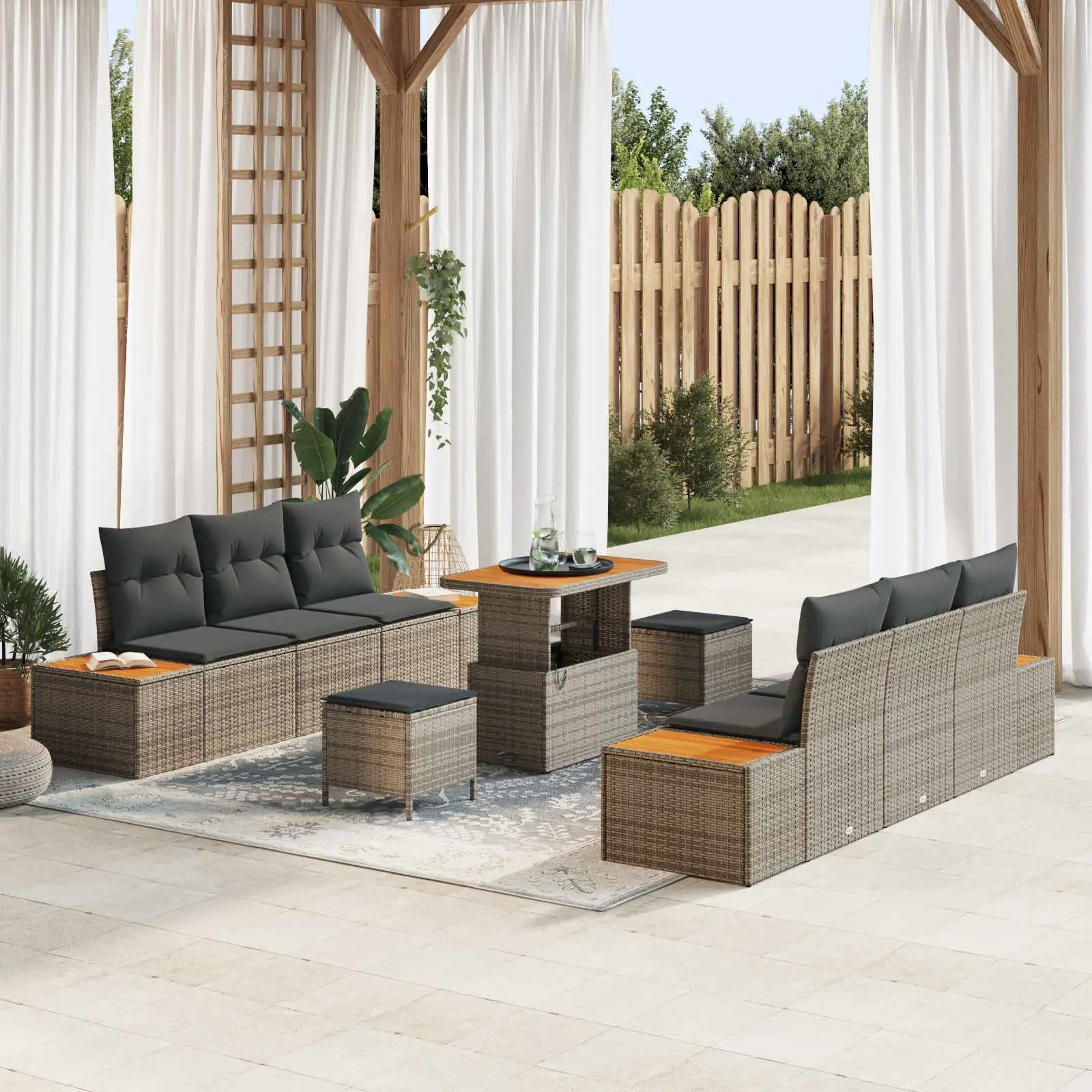 Ensemble de canapé de jardin avec coussin 9 pcs Gris vidaXL 3363263