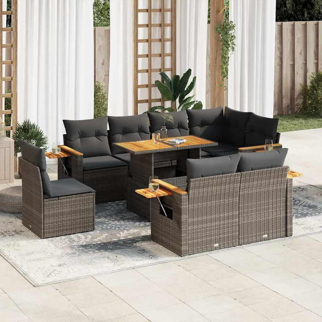 Ensemble Canapé de Jardin 9 Pièces Modulable Poly Rotin avec Rangement pour Terrasse et Balcon Gris – ComfortXL Outdoor Living